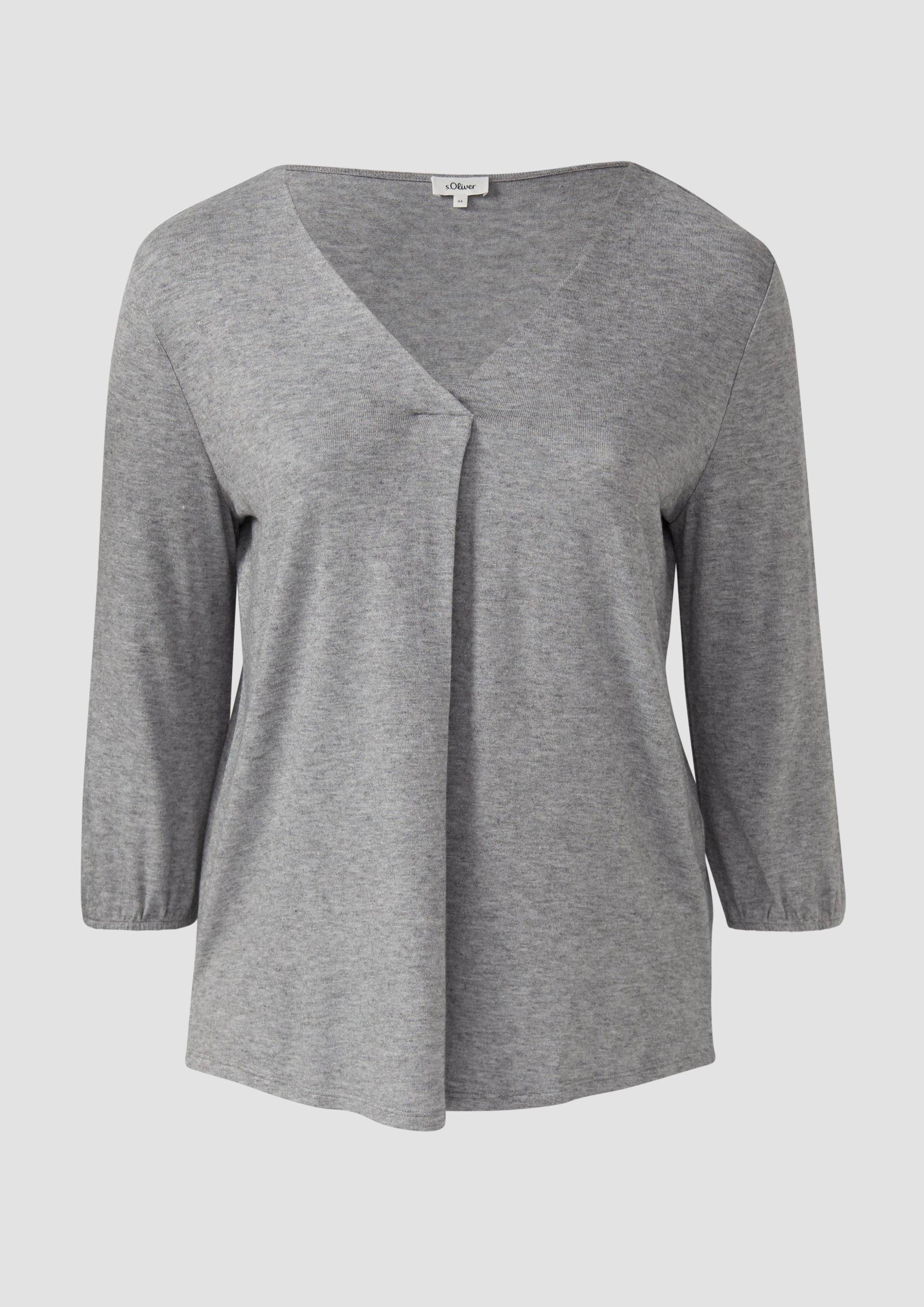 s.Oliver - Meliertes Shirt mit V-Ausschnitt und elastischen Ärmel-Bündchen, Damen, grau von s.Oliver