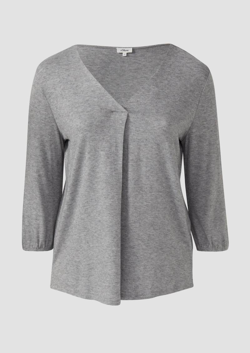 s.Oliver - Meliertes Shirt mit V-Ausschnitt und elastischen Ärmel-Bündchen, Damen, grau von s.Oliver