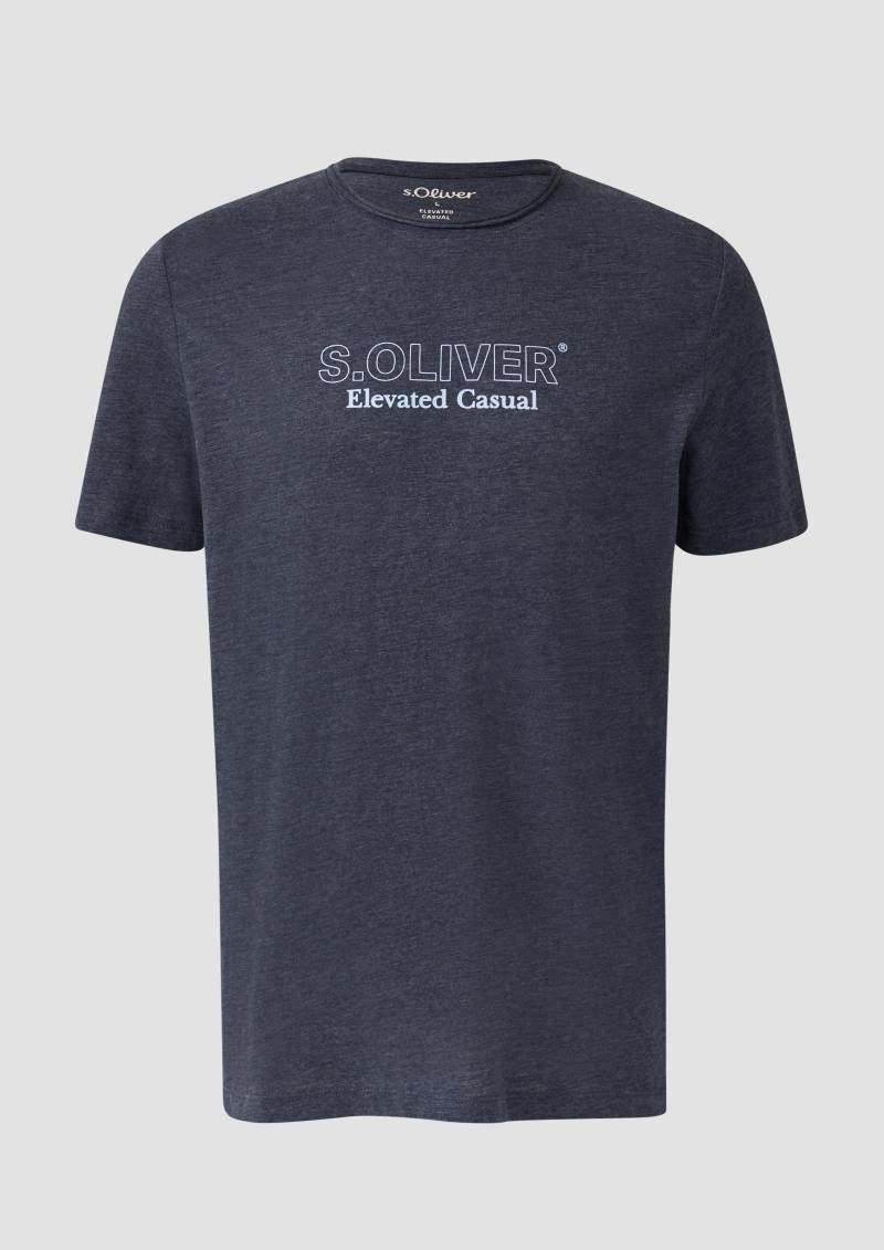 s.Oliver - Meliertes T-Shirt mit Rollkante und Frontprint, Herren, blau von s.Oliver