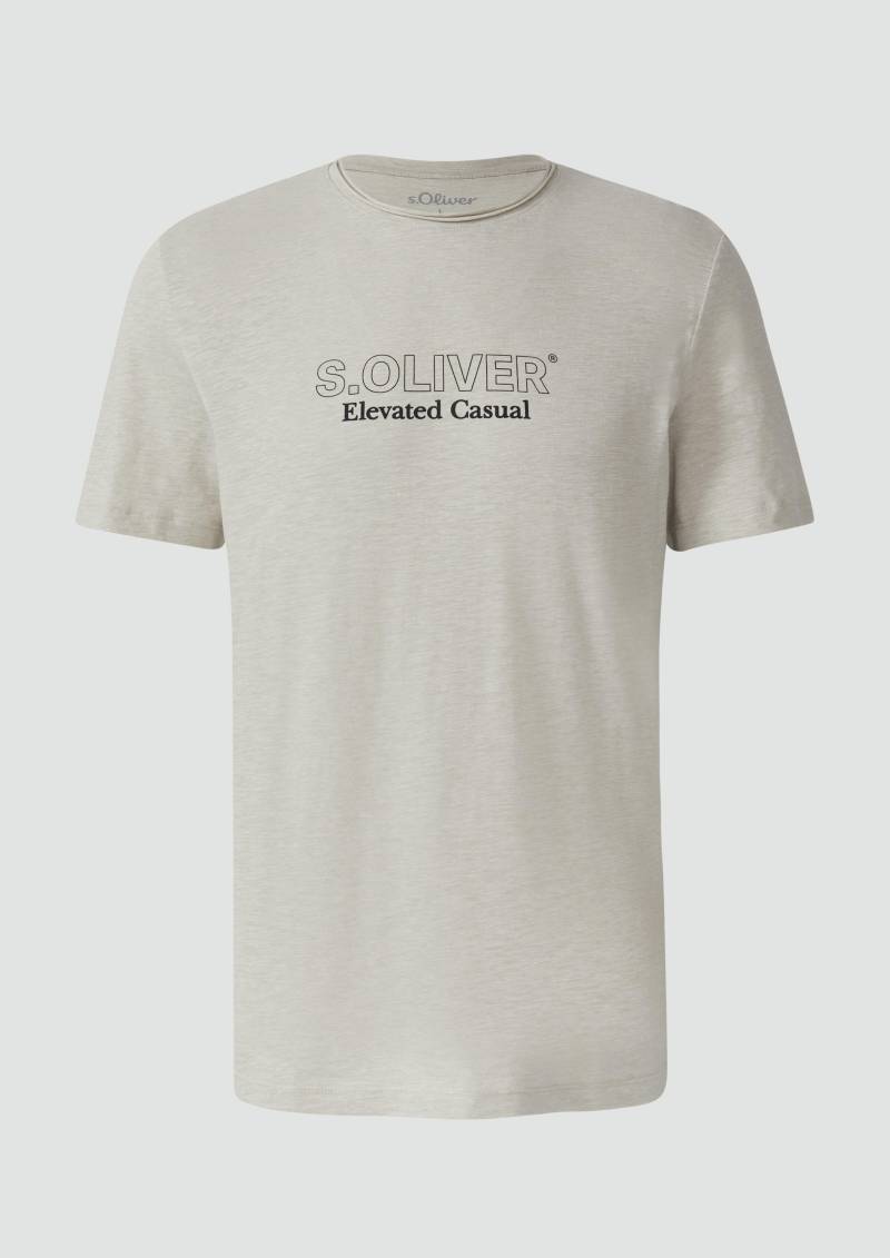 s.Oliver - Meliertes T-Shirt mit Rollkante und Frontprint, Herren, weiß von s.Oliver