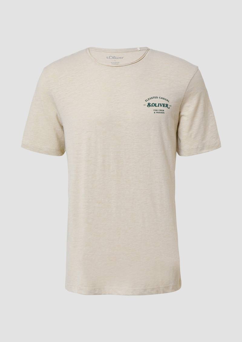 s.Oliver - Meliertes T-Shirt mit Rollkante und Frontprint, Herren, weiß von s.Oliver