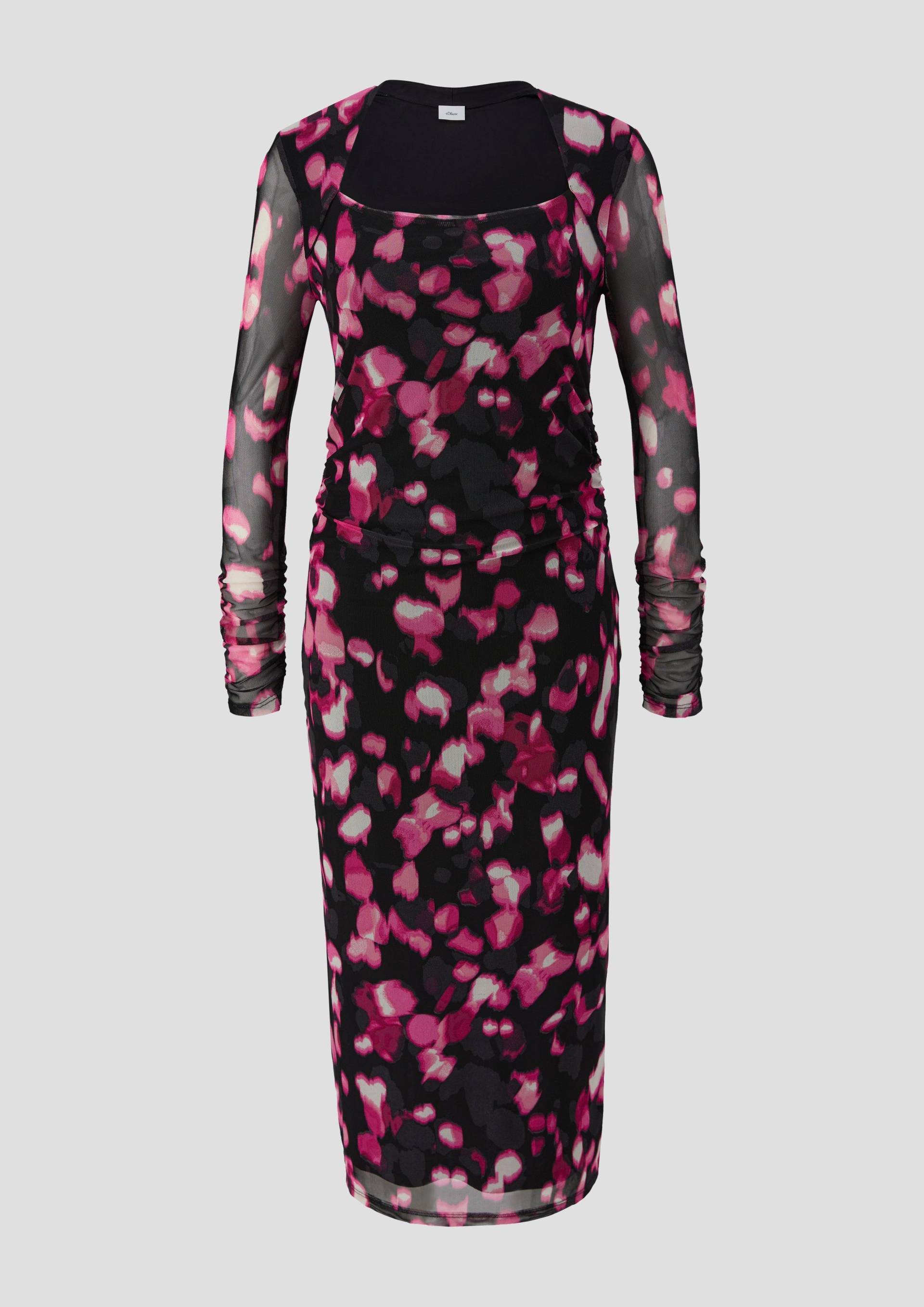s.Oliver - Mesh-Kleid mit Raffung, Damen, mehrfarbig|pink|schwarz von s.Oliver