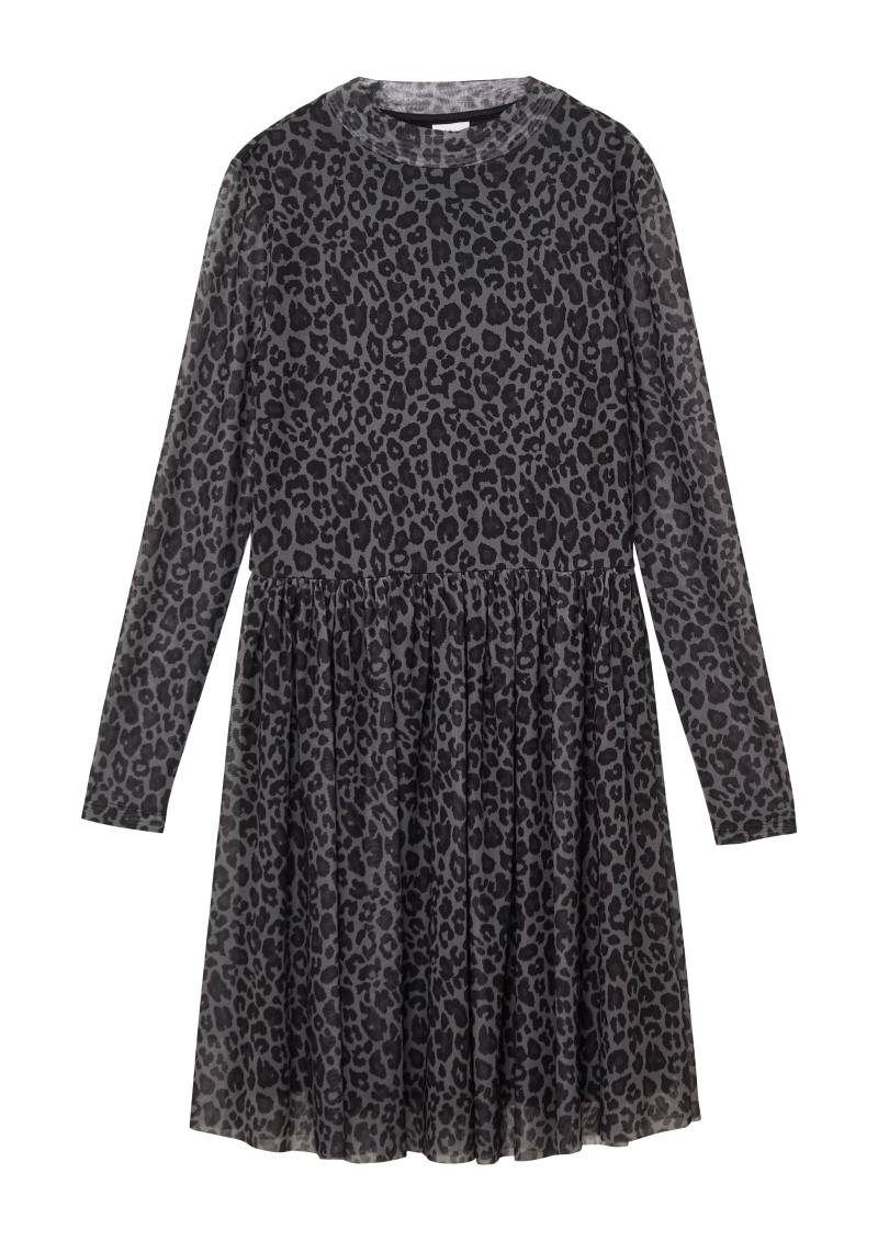 s.Oliver - Mesh-Kleid mit blickdichtem Futter und All-over-Print, Mädchen, grau von s.Oliver