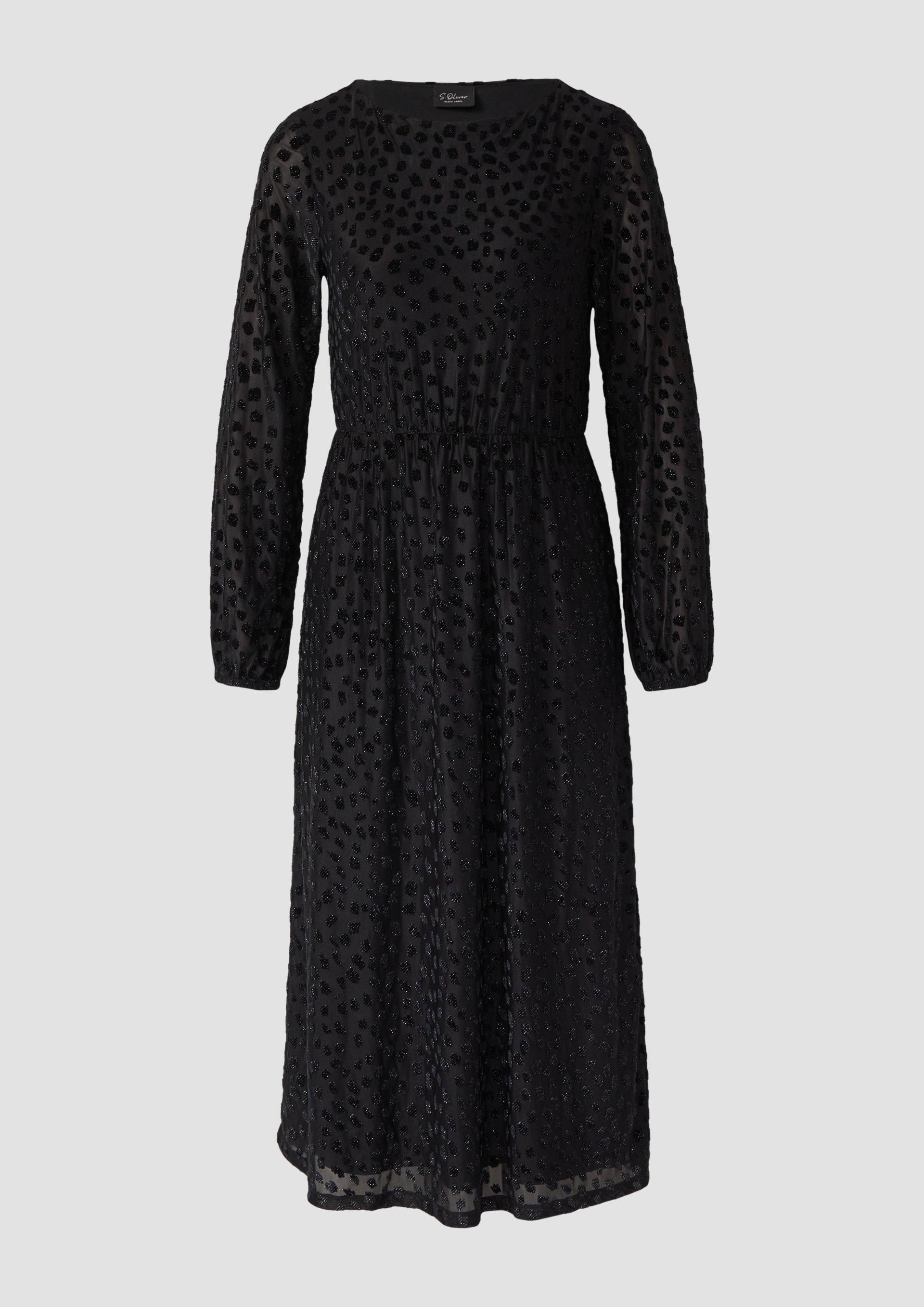s.Oliver - Midi-Samtkleid mit Ausbrennermuster und U-Boot-Ausschnitt, Damen, schwarz von s.Oliver
