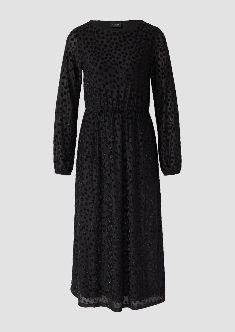 s.Oliver - Midi-Samtkleid mit Ausbrennermuster und U-Boot-Ausschnitt, Damen, schwarz von s.Oliver