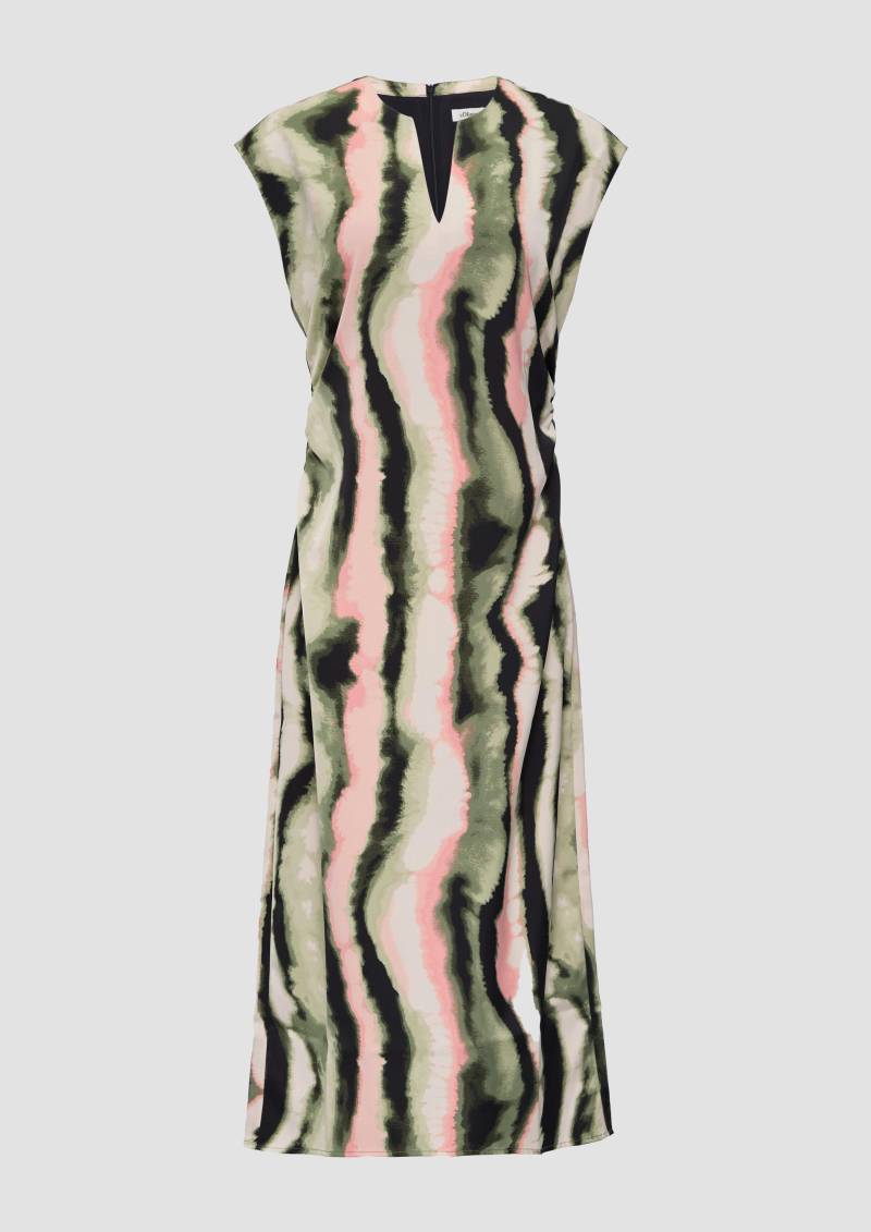 s.Oliver - Midi-Satinkleid mit V-Ausschnitt und seitlicher Raffung, Damen, blau von s.Oliver