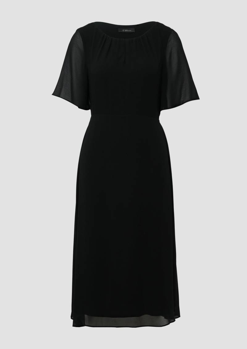 s.Oliver - Midikleid aus Chiffon mit kurzen Ärmeln und blickdichtem Futter, Damen, schwarz von s.Oliver