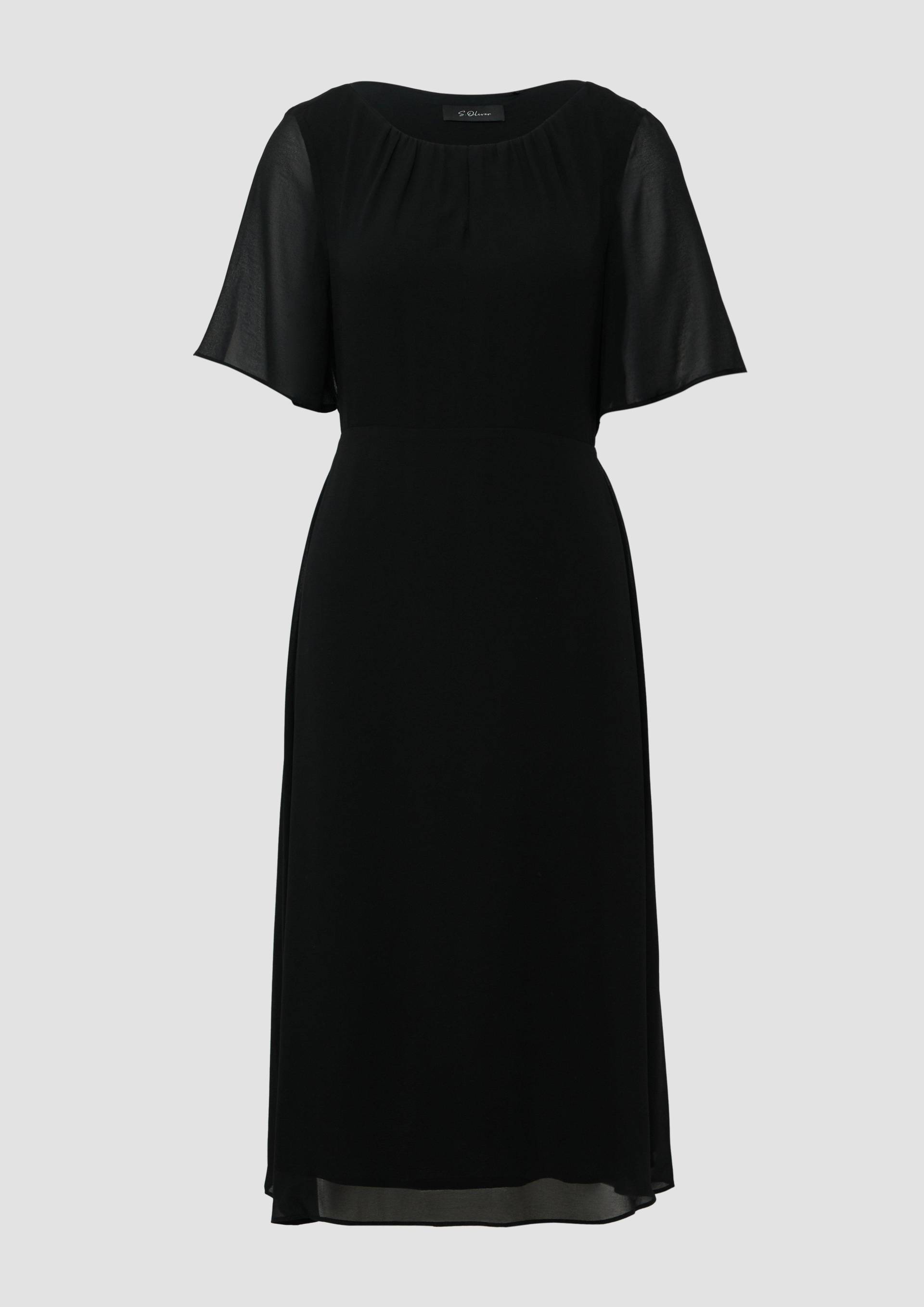 s.Oliver - Midikleid aus Chiffon mit kurzen Ärmeln und blickdichtem Futter, Damen, schwarz von s.Oliver