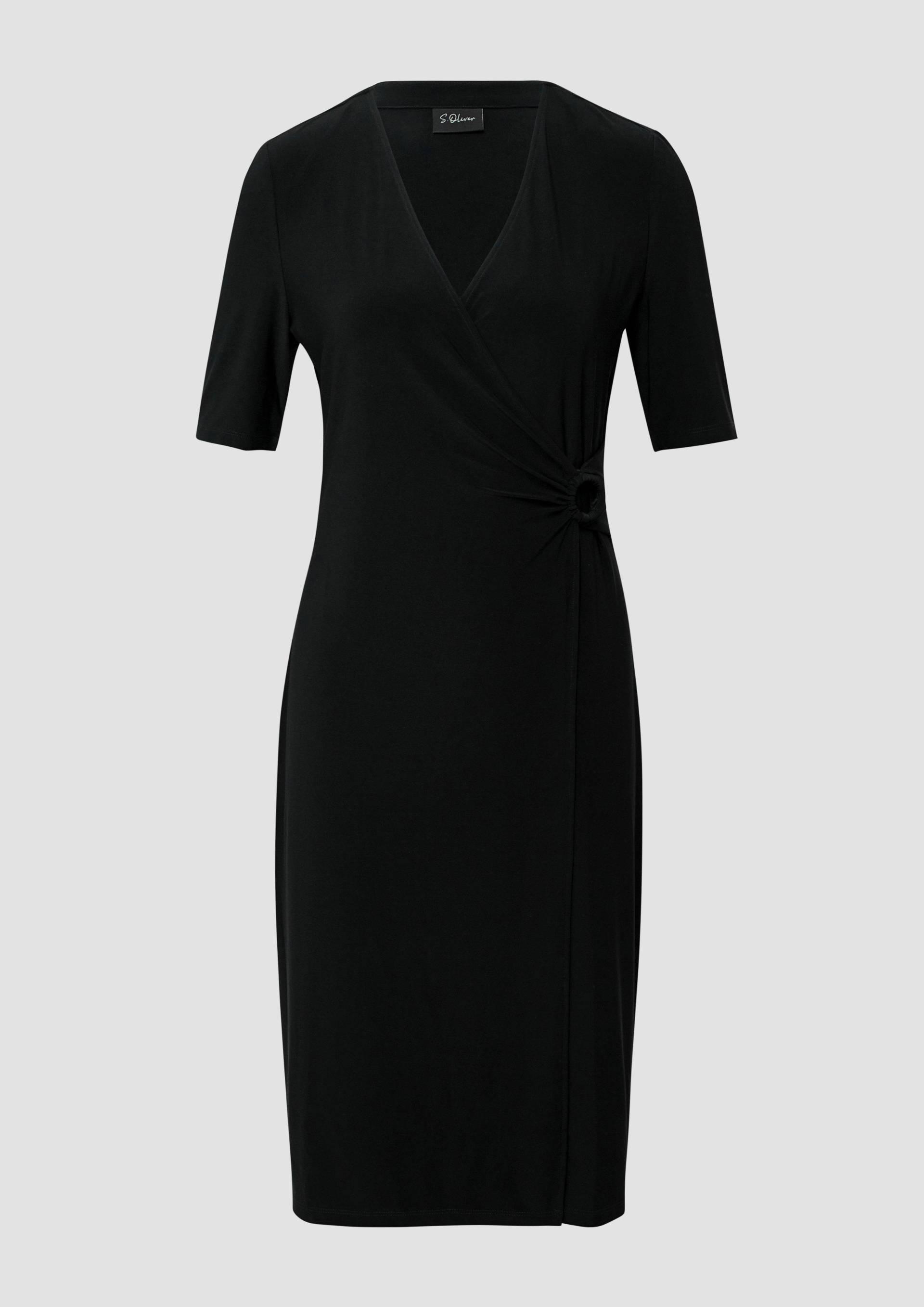s.Oliver - Midikleid in Wickeloptik mit Ring-Detail, Damen, schwarz von s.Oliver