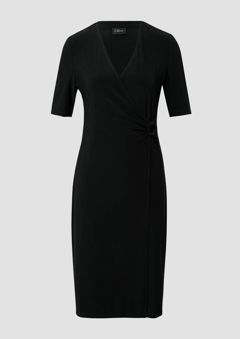 s.Oliver - Midikleid in Wickeloptik mit Ring-Detail, Damen, schwarz von s.Oliver