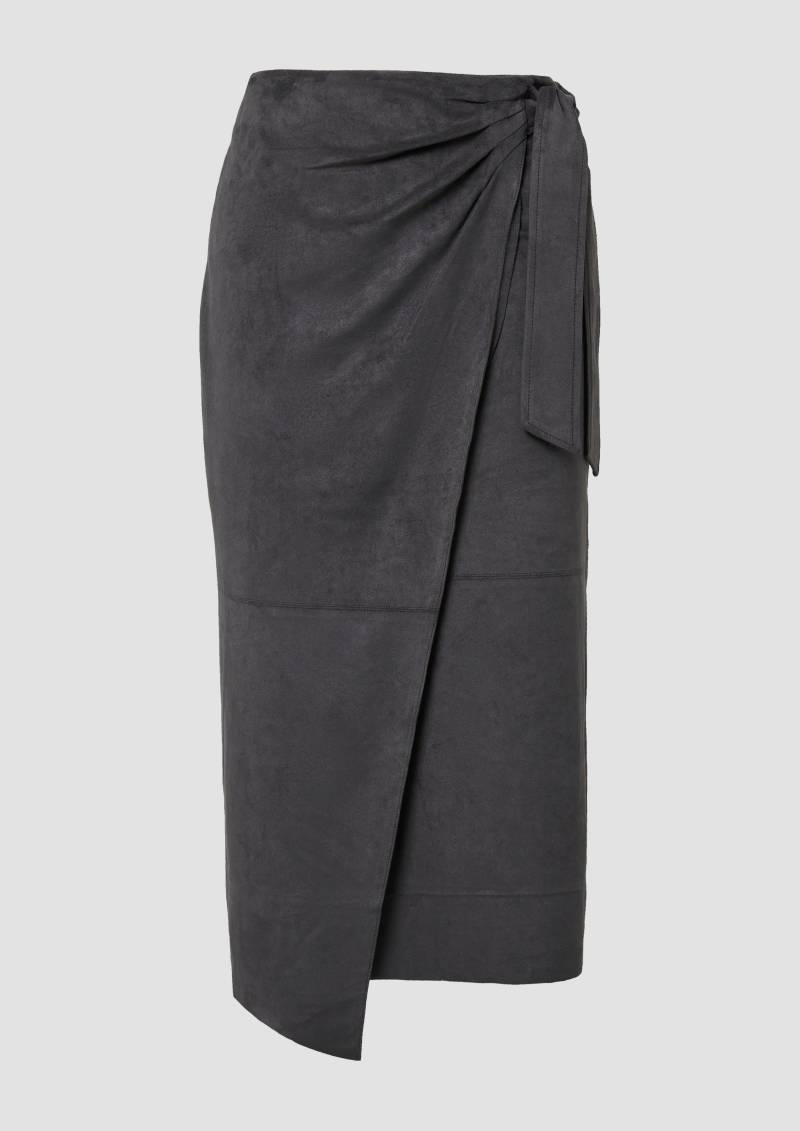 s.Oliver - Midirock in Wickel- und Veloursleder-Optik, Damen, grau von s.Oliver