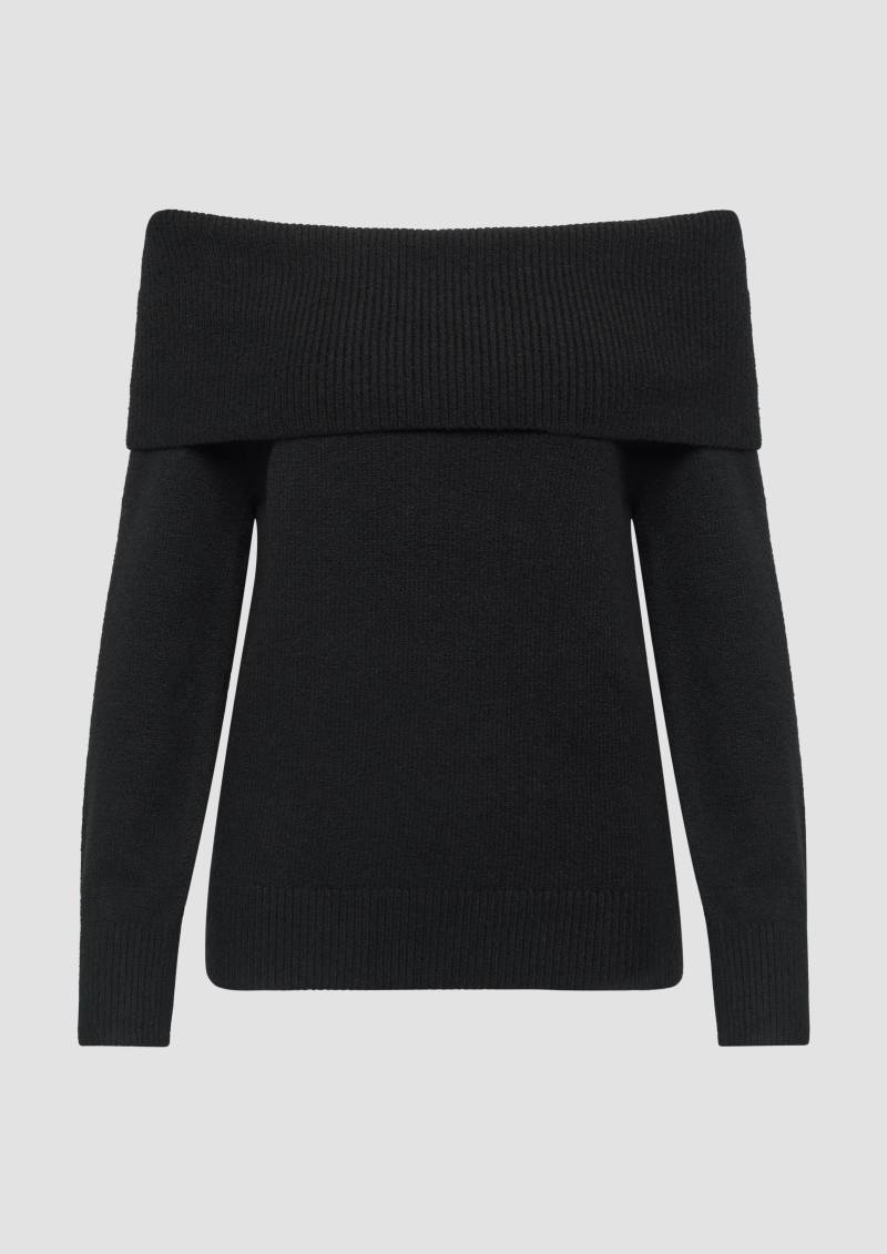 s.Oliver - Off-Shoulder Strickpullover mit Rippbündchen, Damen, schwarz von s.Oliver