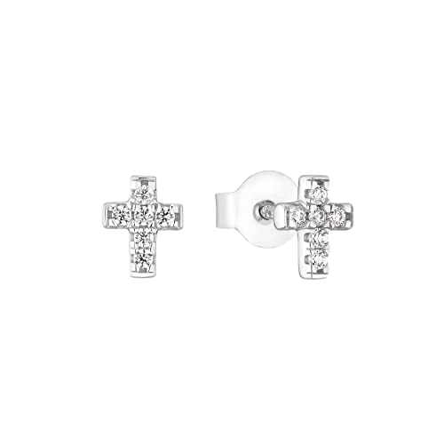 s.Oliver Ohrstecker 925 Sterling Silber Mädchen Kinder Ohrschmuck, mit Zirkonia synth., 0,6 cm, Weiß, Kreuz, Kommt in Schmuck Geschenk Box, 2034853 von s.Oliver