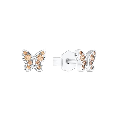 s.Oliver Ohrstecker 925 Sterling Silber Mädchen Kinder Ohrschmuck, mit Zirkonia synth., 0,5 cm, Silber, Schmetterling, Kommt in Schmuck Geschenk Box, 2036819 von s.Oliver