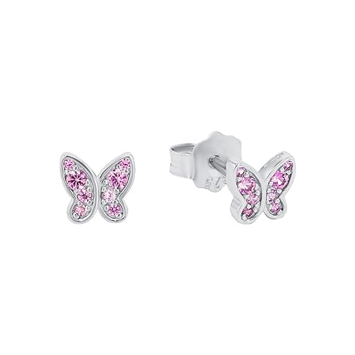 s.Oliver Ohrstecker 925 Sterling Silber Mädchen Kinder Ohrschmuck, mit Zirkonia synth., 0,5 cm, Silber, Schmetterling, Kommt in Schmuck Geschenk Box, 2036822 von s.Oliver