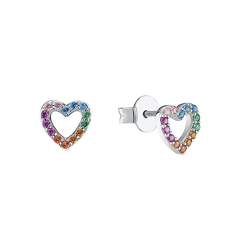 s.Oliver Ohrstecker 925 Sterling Silber Mädchen Kinder Ohrschmuck, mit Zirkonia synth., 0,7 cm, Multicolor, Herz, Kommt in Schmuck Geschenk Box, 2034168 von s.Oliver