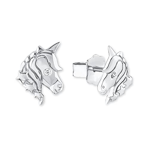 s.Oliver Ohrstecker 925 Sterling Silber Mädchen Kinder Ohrschmuck, mit Zirkonia synth., 0,9 cm, Silber, Einhorn, Kommt in Schmuck Geschenk Box, 2018519 von s.Oliver