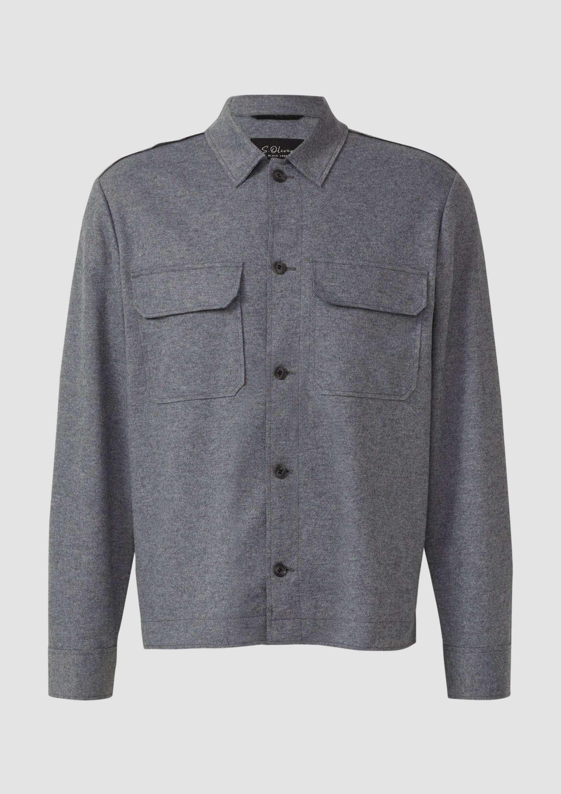 s.Oliver - Edles Wollmix-Overshirt mit offenen Kanten, Herren, grau von s.Oliver