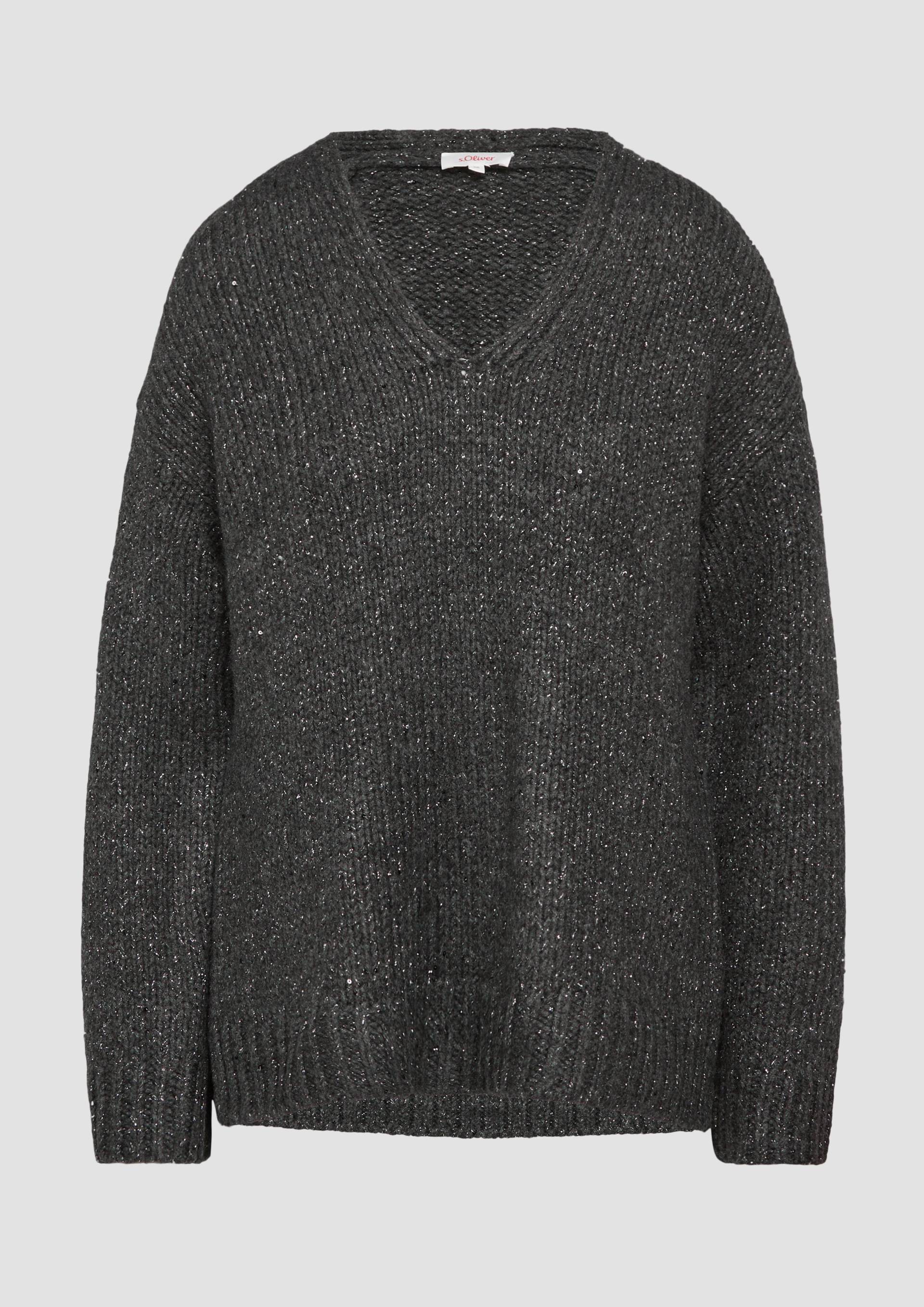 s.Oliver - Oversized Strickpullover mit Glitzergarn und Pailletten, Damen, grau von s.Oliver