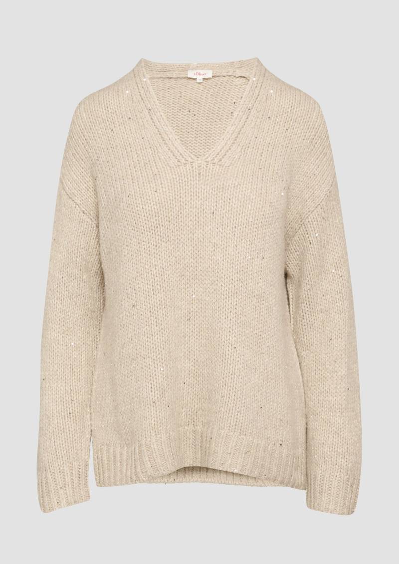 s.Oliver - Oversized Strickpullover mit Glitzergarn und Pailletten, Damen, Beige von s.Oliver