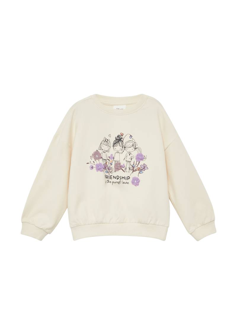 s.Oliver - Oversized Sweatshirt mit Frontprint und Blüten-Applikation, Kinder, Beige von s.Oliver