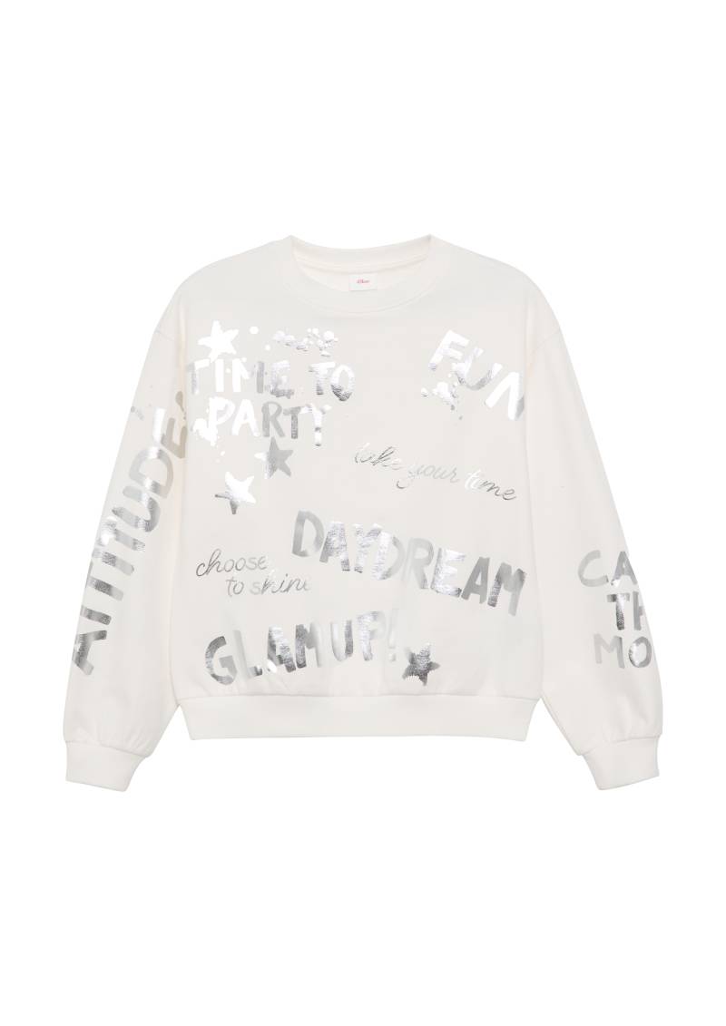 s.Oliver - Oversized Sweatshirt mit silbernem All-over-Print, Mädchen, creme von s.Oliver