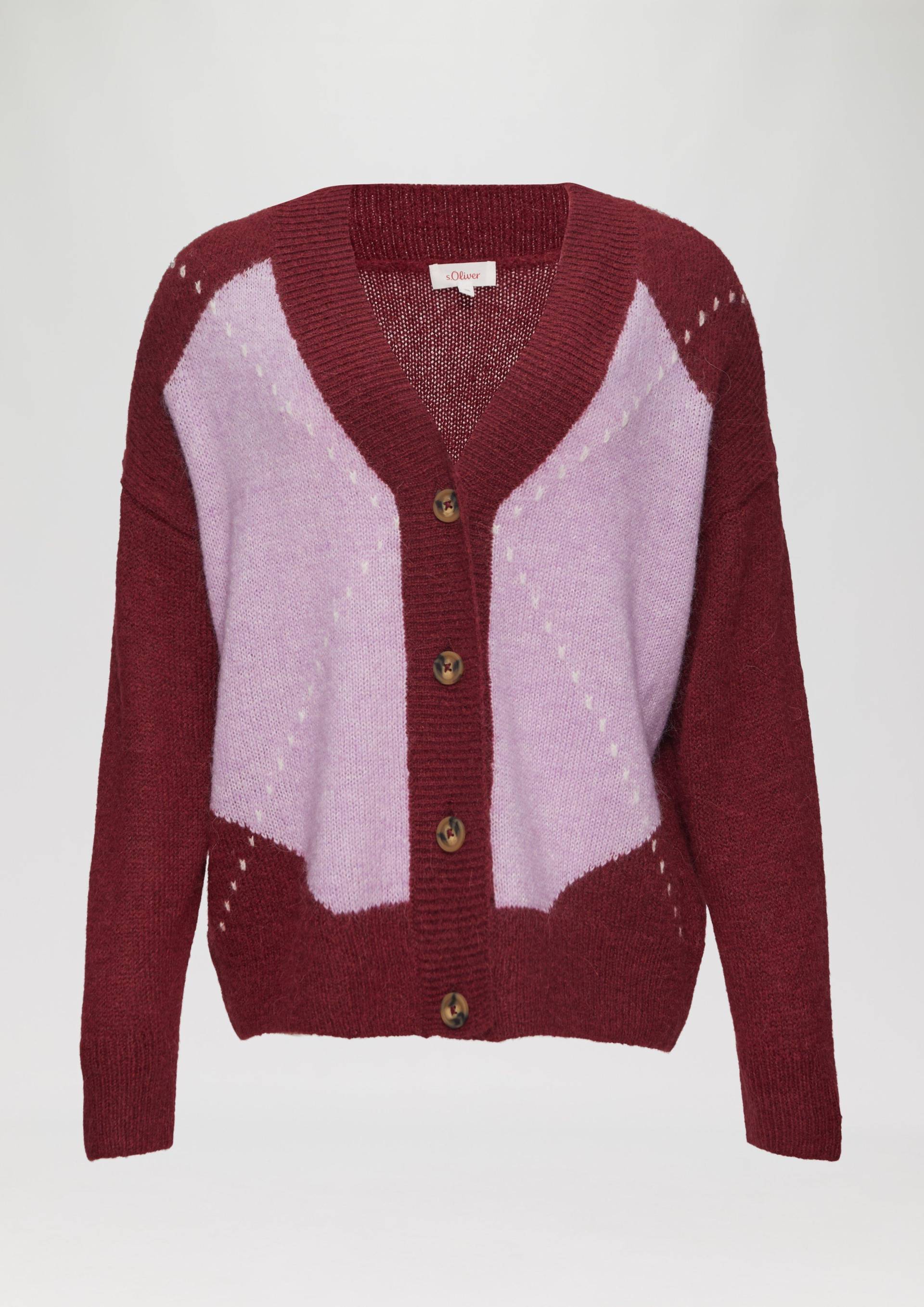 s.Oliver - Oversized Wollmix-Strickjacke mit Argyle-Muster, Damen, lila von s.Oliver