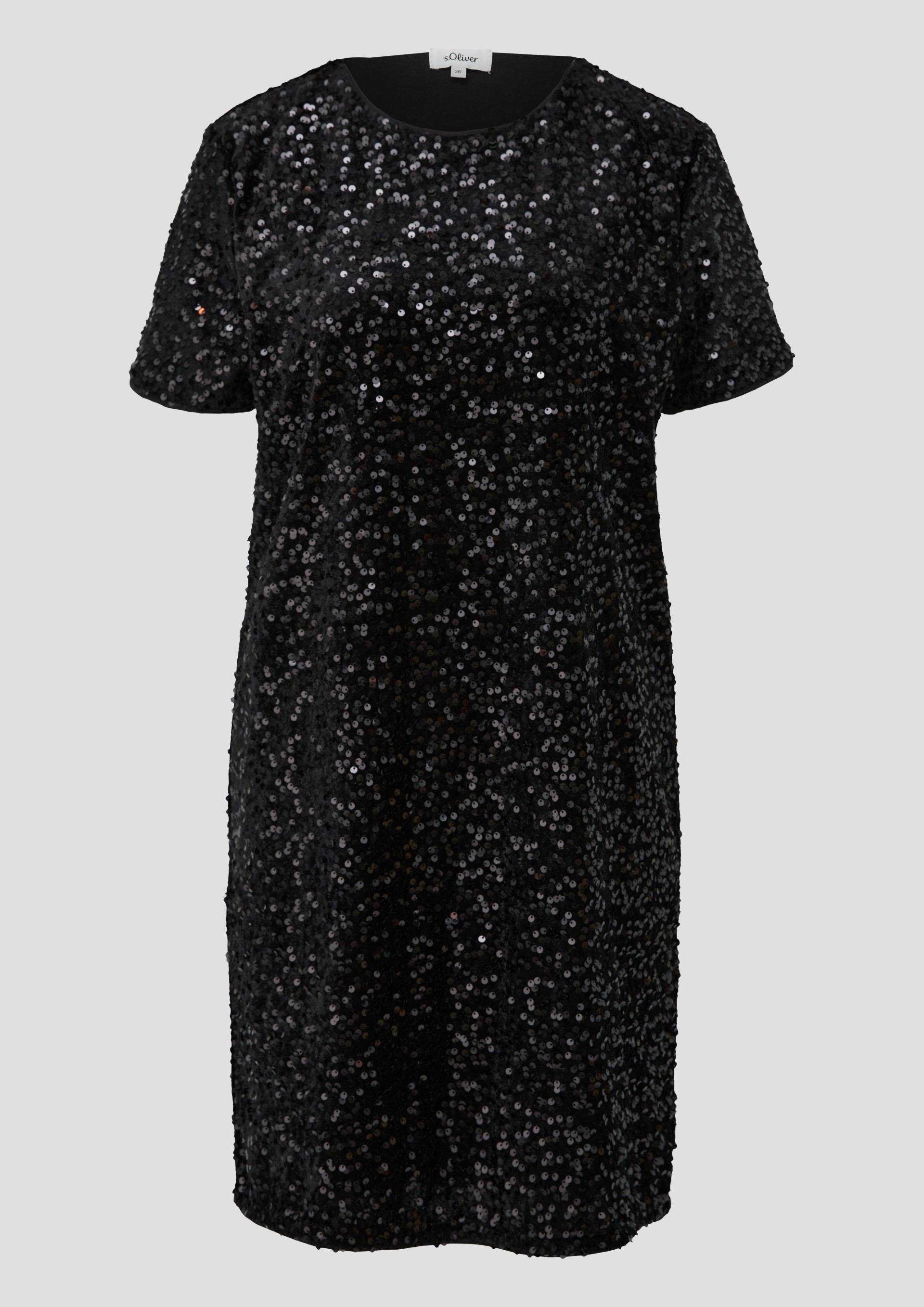 s.Oliver - Pailletten-Kleid mit kurzen Ärmeln, Damen, schwarz von s.Oliver