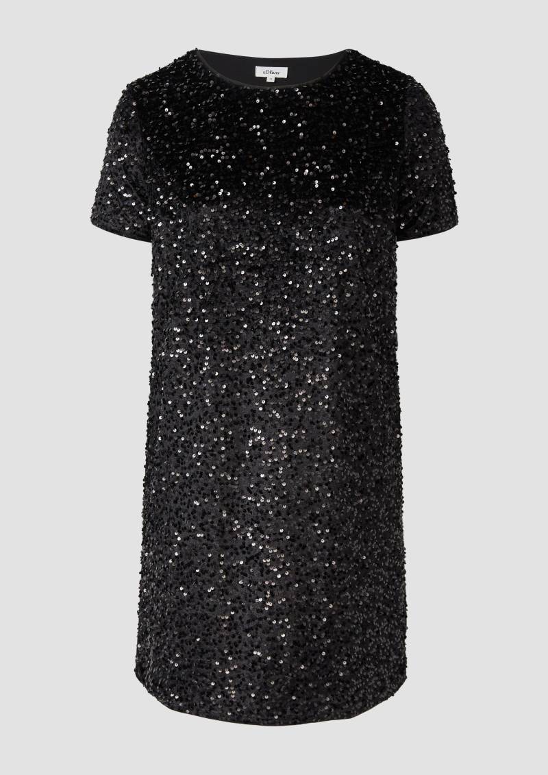 s.Oliver - Pailletten-Kleid mit kurzen Ärmeln, Damen, schwarz von s.Oliver