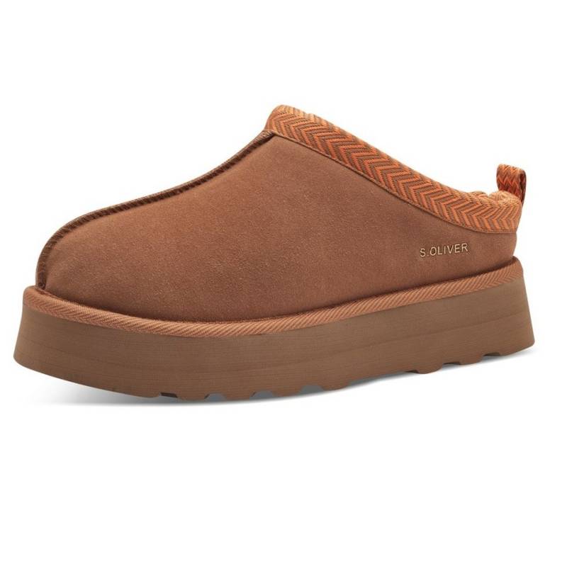 s.Oliver Pantoffel Plattform 5-27104-43 cognacbraun Damen Hausschuh von s.Oliver
