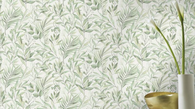 Rasch Papiertapete "mit Blättern" botanisch glatt mit Pflanzen von Rasch