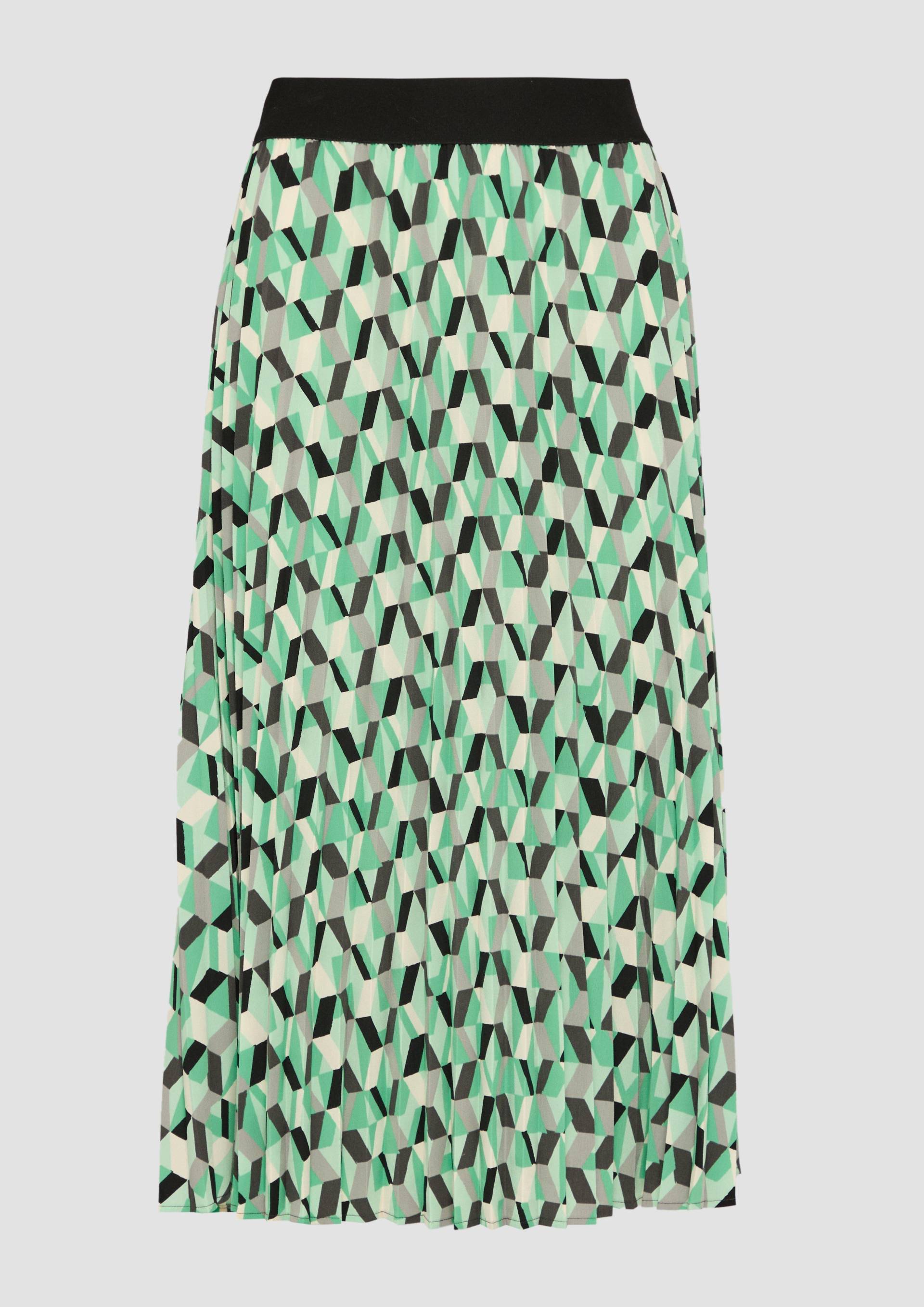 s.Oliver - Plissee-Rock in Midi-Länge mit All-over-Print, Damen, grün von s.Oliver