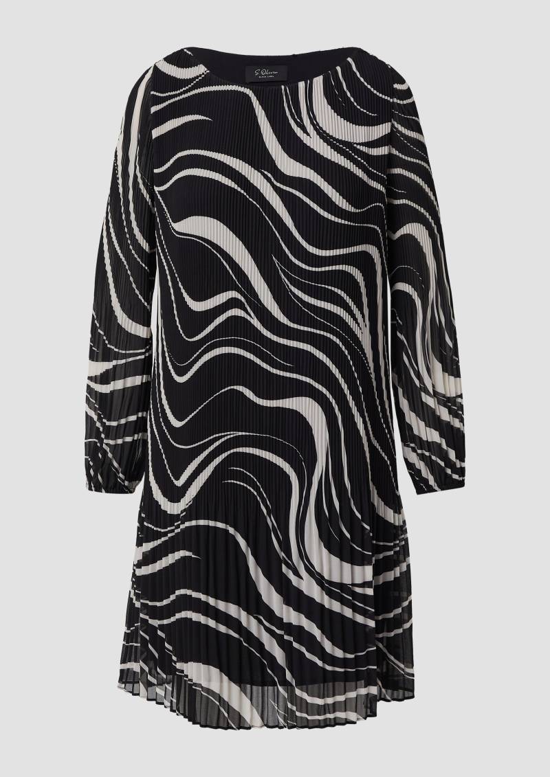 s.Oliver - Plissiertes Chiffonkleid mit All-over-Print und Viskosefutter, Damen, schwarz von s.Oliver