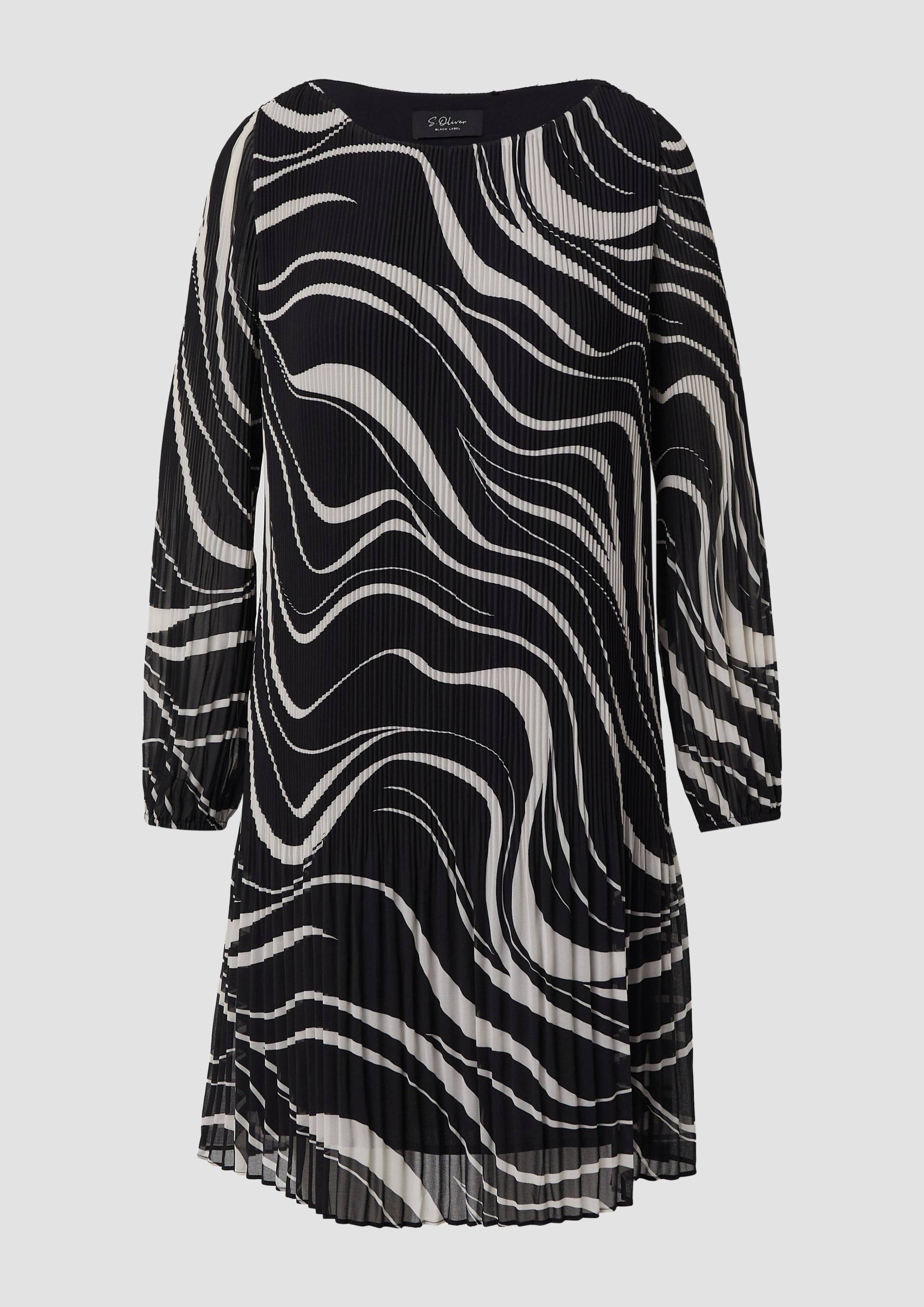 s.Oliver - Plissiertes Chiffonkleid mit All-over-Print und Viskosefutter, Damen, schwarz von s.Oliver