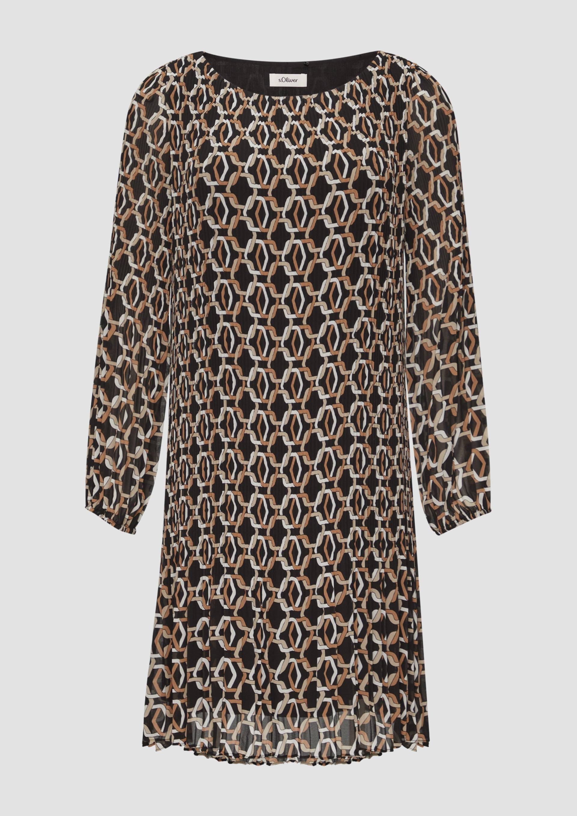s.Oliver - Plissiertes Chiffonkleid mit Puffärmeln, Damen, mehrfarbig|schwarz von s.Oliver