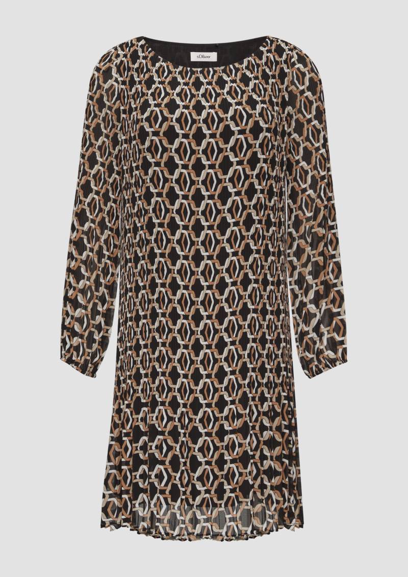 s.Oliver - Plissiertes Chiffonkleid mit Puffärmeln, Damen, mehrfarbig|schwarz von s.Oliver