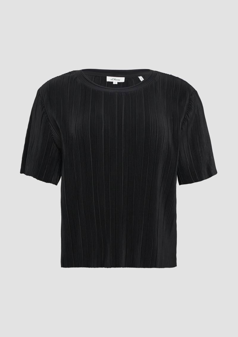 s.Oliver - Verkürztes T-Shirt aus Plissee mit Rundhalsausschnitt, Damen, schwarz von s.Oliver