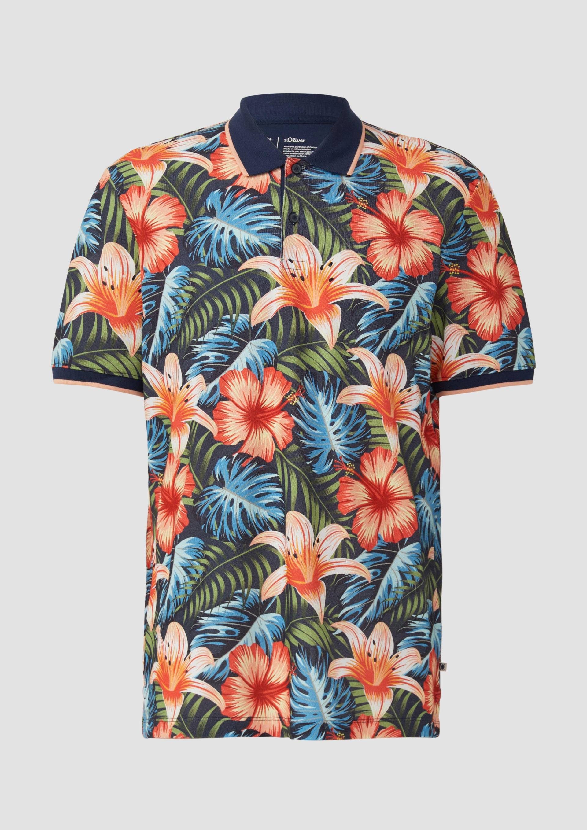 s.Oliver - Poloshirt aus Baumwolle mit All-over-Print, Herren, blau|mehrfarbig von s.Oliver