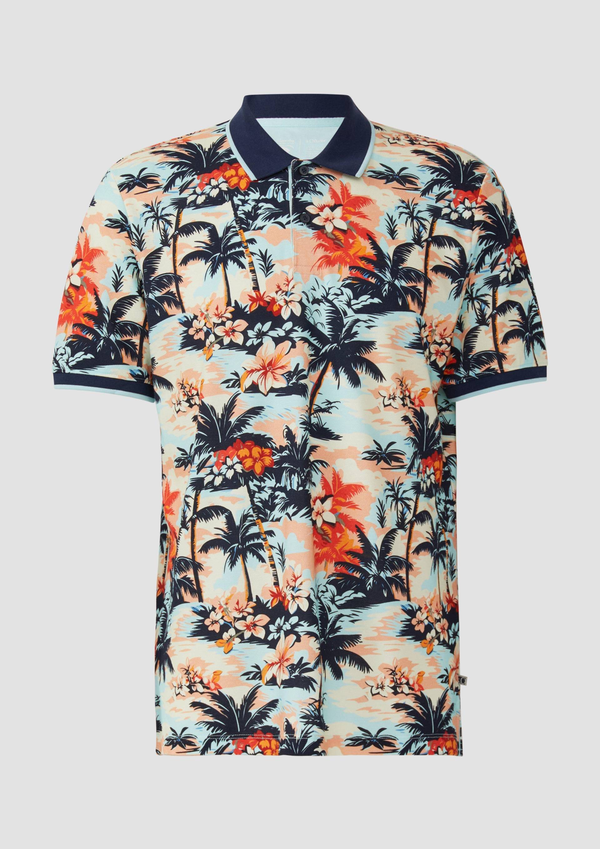 s.Oliver - Poloshirt aus Baumwolle mit All-over-Print, Herren, türkis von s.Oliver