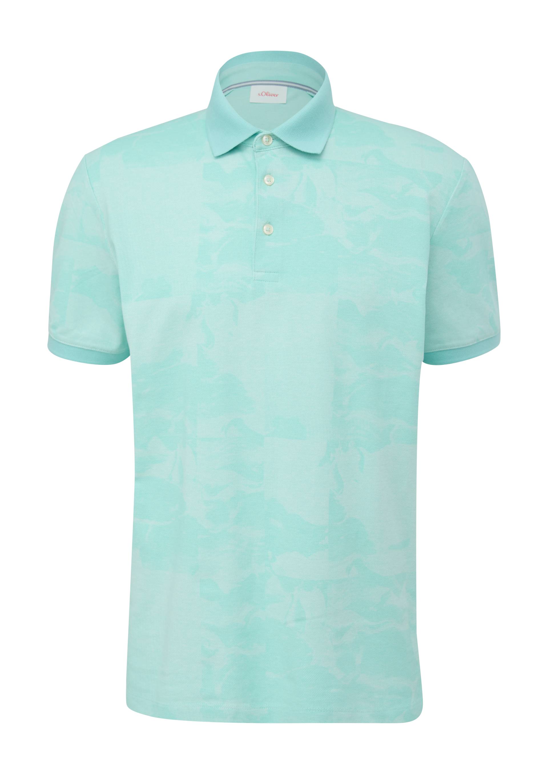 s.Oliver - Poloshirt mit Allover-Print, Herren, türkis von s.Oliver