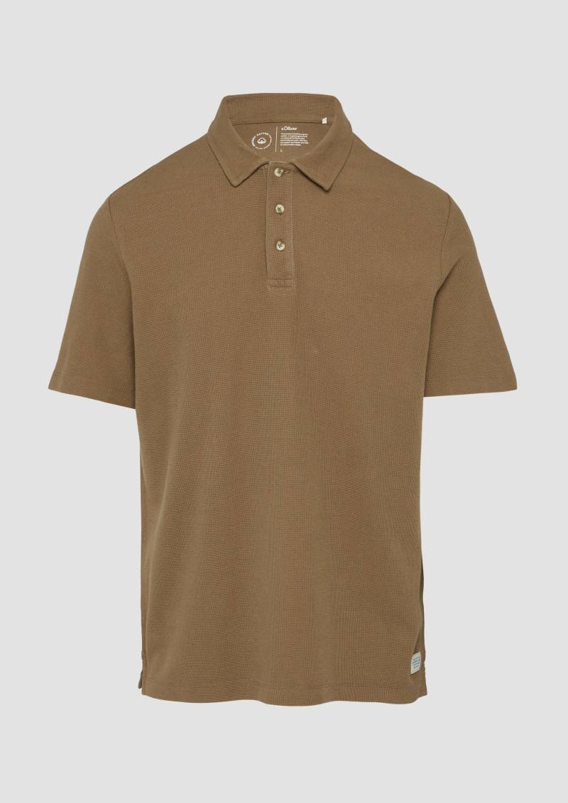 s.Oliver - Poloshirt mit Waffelstruktur und Logo-Patch, Herren, braun von s.Oliver