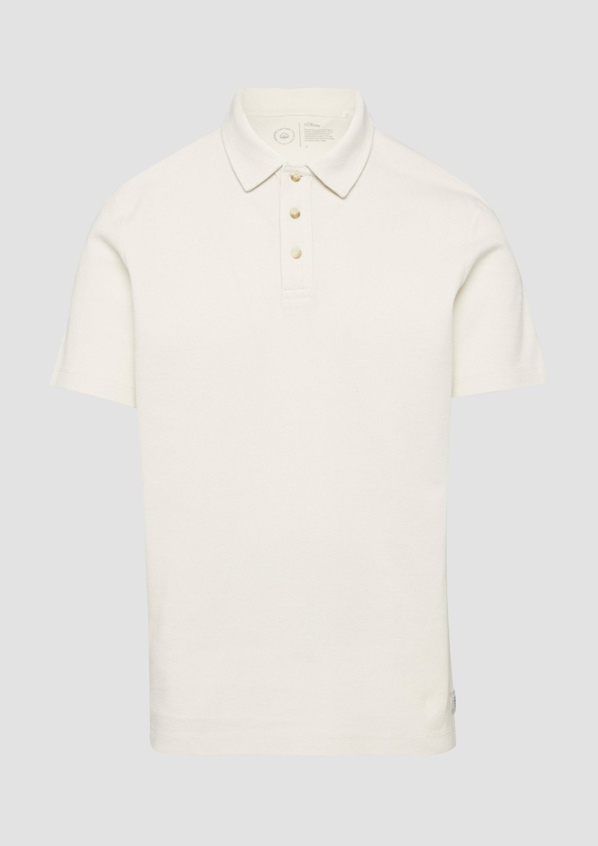 s.Oliver - Poloshirt mit Waffelstruktur und Logo-Patch, Herren, creme von s.Oliver