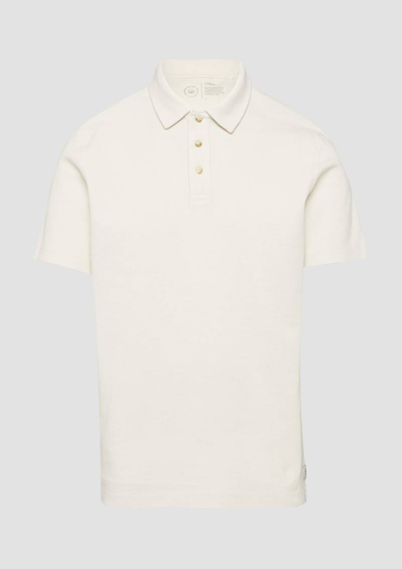 s.Oliver - Poloshirt mit Waffelstruktur und Logo-Patch, Herren, creme von s.Oliver