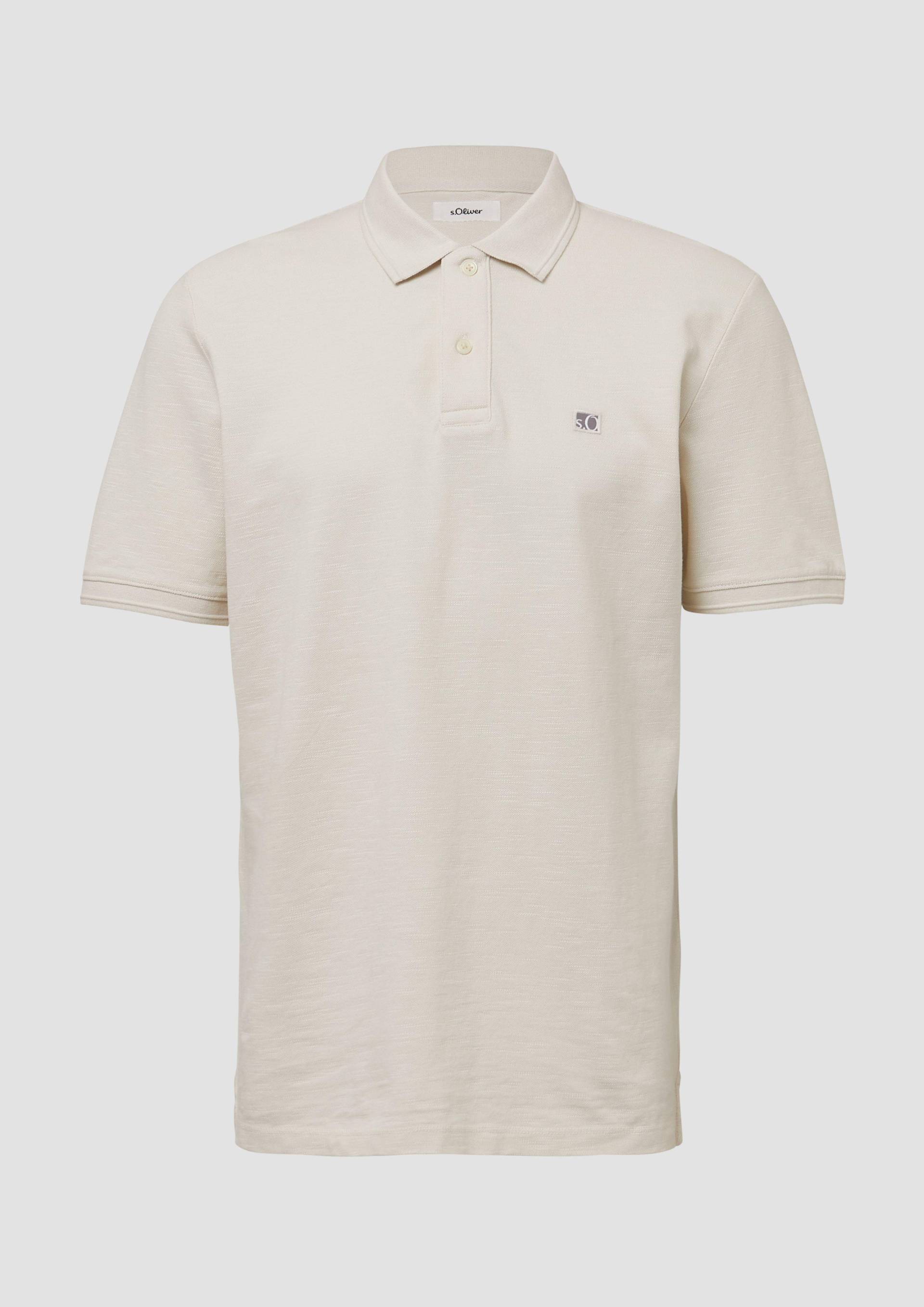 s.Oliver - Poloshirt mit kleinem Labelpatch und Flammgarnstruktur, Herren, creme von s.Oliver