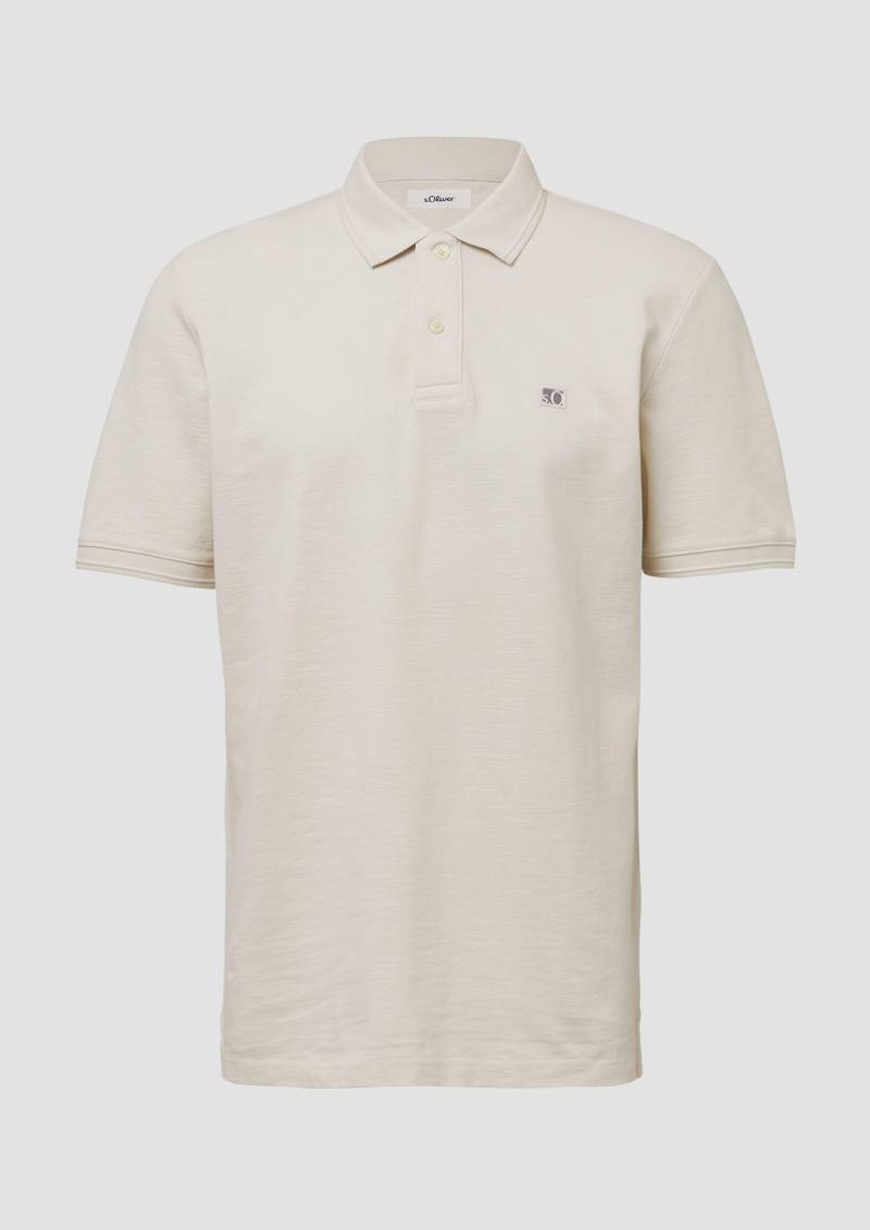 s.Oliver - Poloshirt mit kleinem Labelpatch und Flammgarnstruktur, Herren, creme von s.Oliver