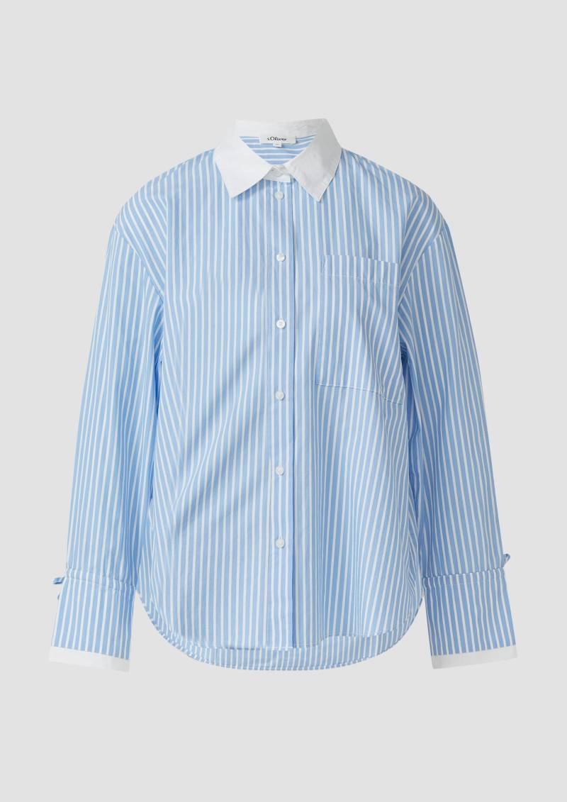 s.Oliver - Popeline-Bluse im Relaxed Fit mit Manschetten-Detail, Damen, blau|weiß von s.Oliver