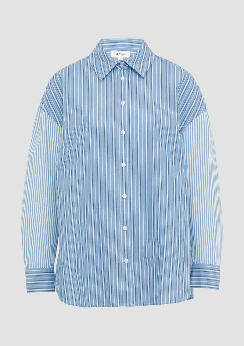 s.Oliver - Popeline-Bluse im Relaxed Fit mit Streifenmix, Damen, blau von s.Oliver