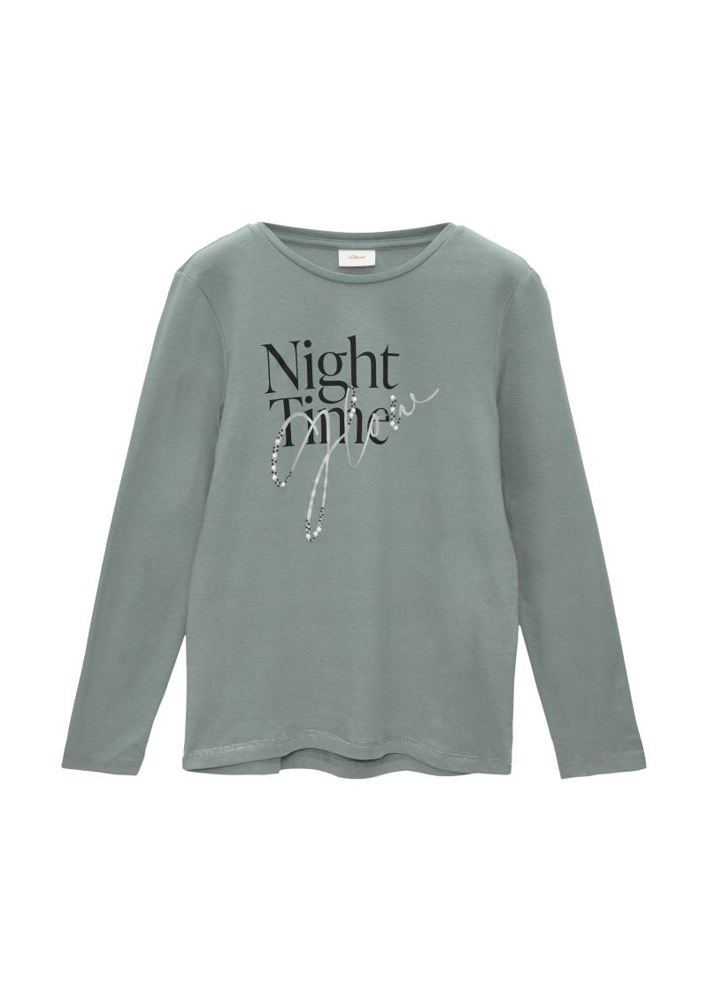 s.Oliver - Print-Shirt mit Schmucksteinen, Mädchen, blau von s.Oliver