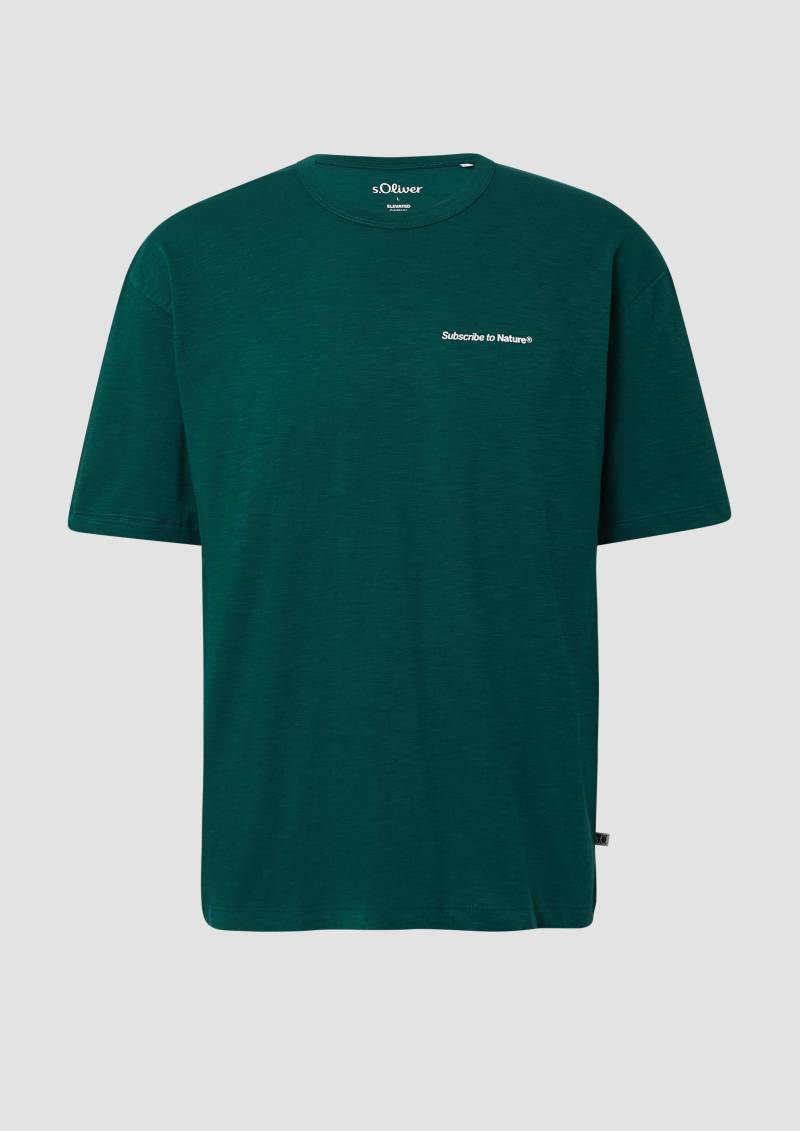 s.Oliver - Print-T-Shirt im Relaxed Fit mit Flammgarnstruktur, Herren, grün von s.Oliver