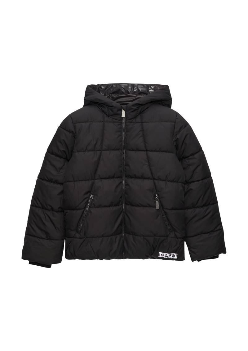s.Oliver - Pufferjacke mit Fleece-Futter und Printdetail in der Kapuze, Mädchen, schwarz von s.Oliver